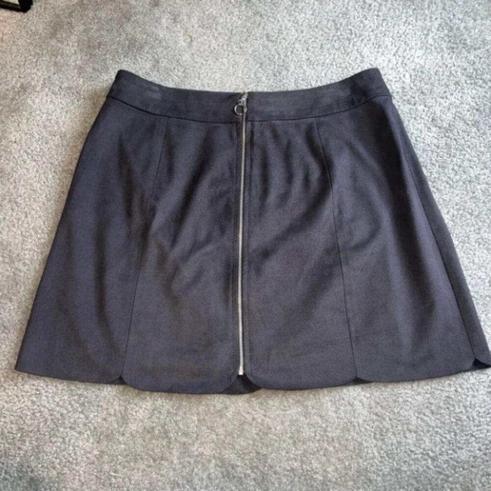 Wayf navy suede mini skirt with zip front